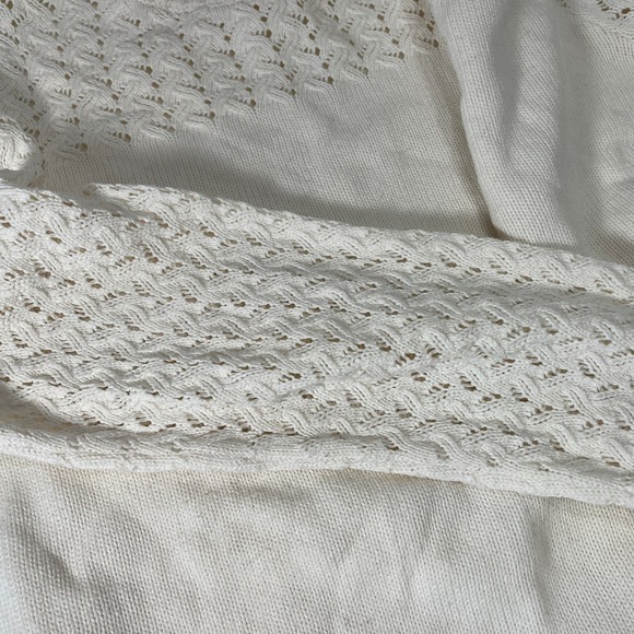 Loft Women's Medium Sweater Ivory Open Knit Sleeves - Picture 7 of 7